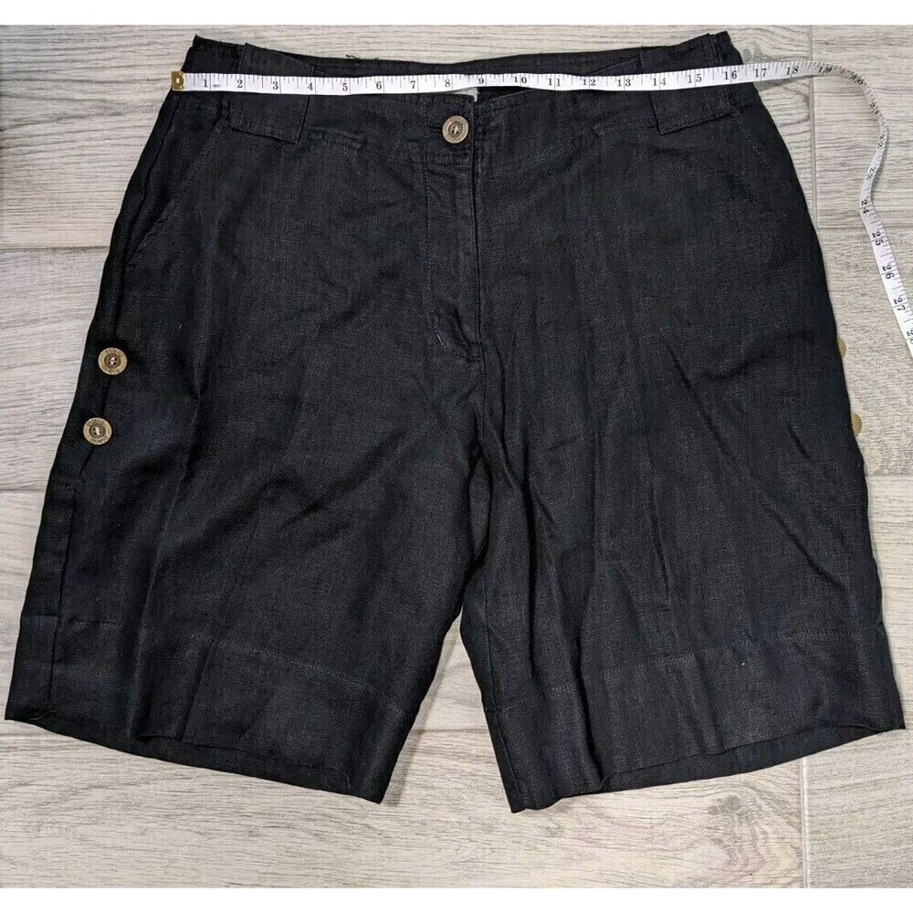 Mifresia‎ women mid rise Linen Black Shorts Waist 33 Inseam 9 Buttons Summer N19